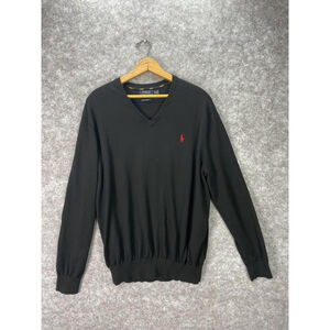 Polo Ralph Lauren Sweater Mens XL Black Pima Cotton V Neck Pullover Pony Logo